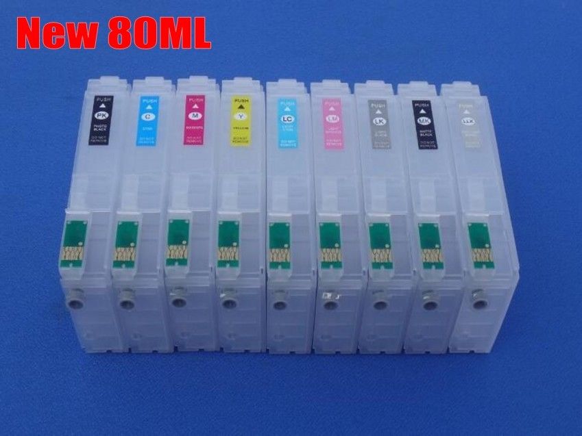 80ML 9pcs for EP SureColor P600 refillable ink cartridge with Auto Reset Chip
